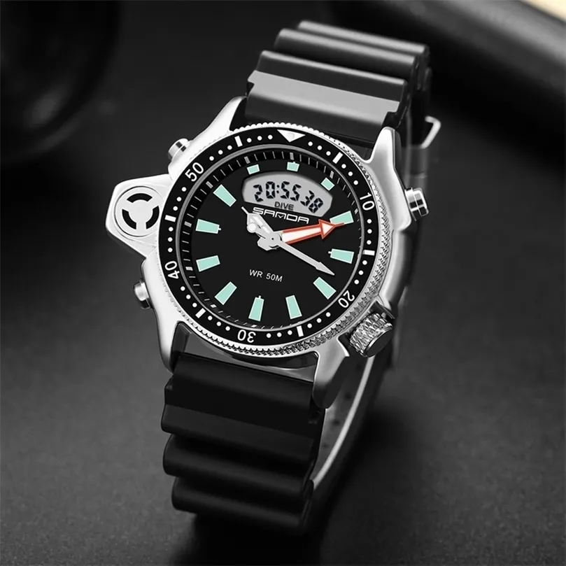 Sanda Sport Men kijkt mode casual militair kwarts horloges 50m waterdichte schok mannelijke auto pols horloge relogio masculino 220517