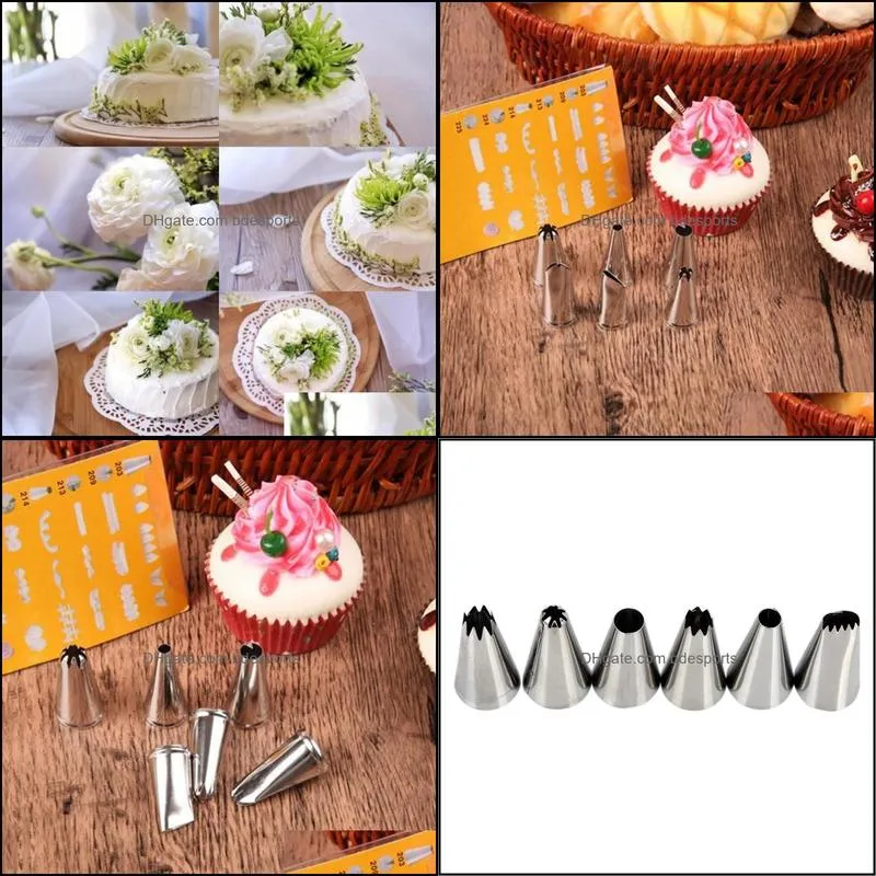 Cake Tool Icing Piping Nozzles Pastry Tips Cake Sugarcraft Decorating Sets 6pcs Reusable Icing Piping Cream Pastry Bag Gadgets