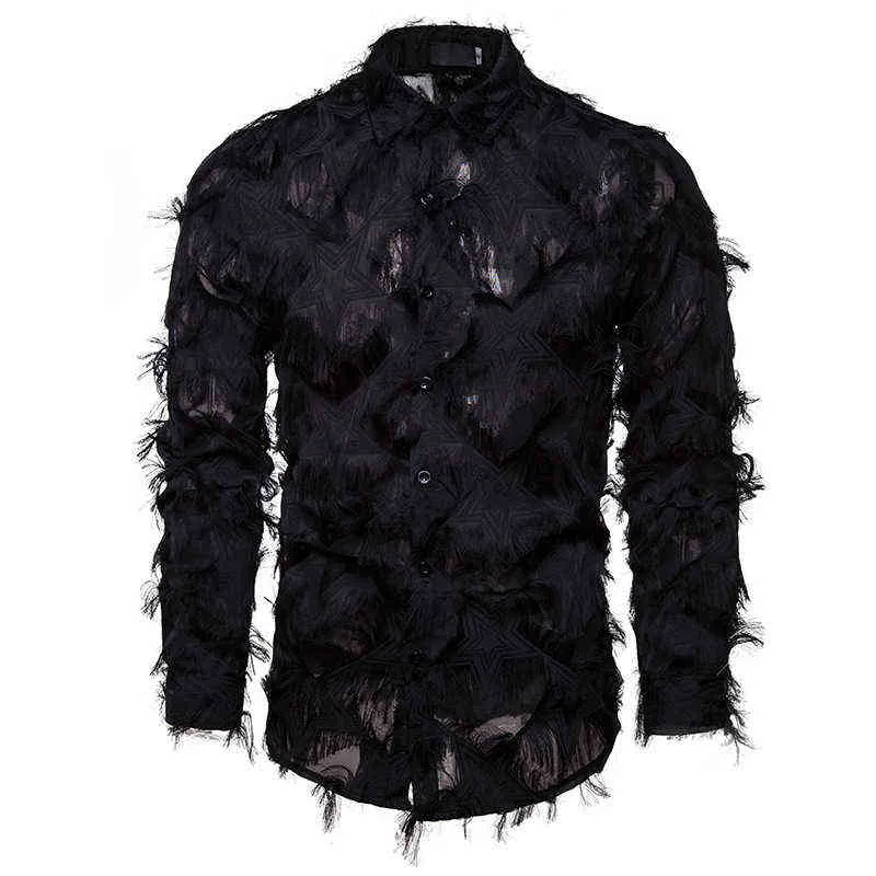 Black Feather Long Rleeve Shirt Men 2022 Stage Stage Clubwear Sexy Shirts Mens Event Party Shirt Chemise Homme XXL L220704