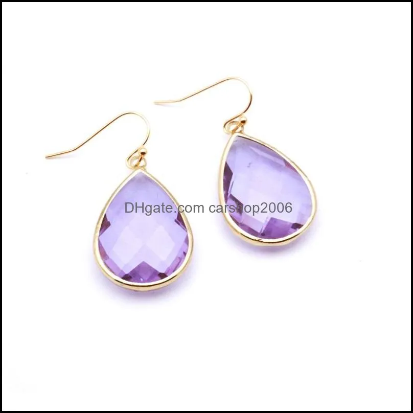 fashion transparent glass crystal charm earrings pink green blue waterdrop teardrop dangle earings for women jewelry