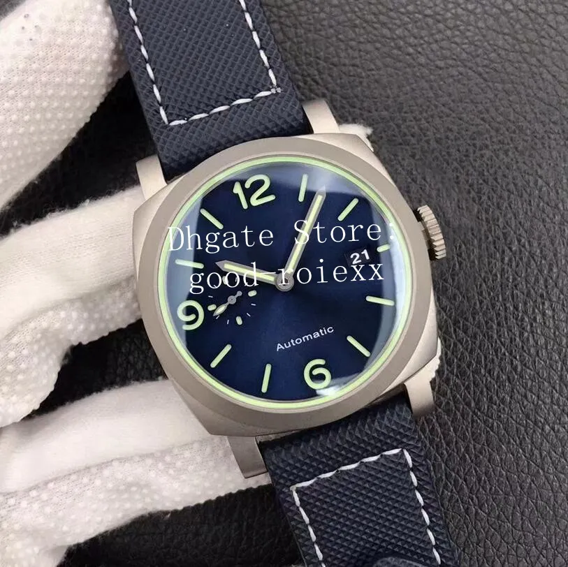 44mm Titanuhren Herrenuhr Herren Automatik P.9010 Super LumiNova Luminous Marina 1117 Officine VS Sport Kalender VSF Factory Pam Armbanduhren mit blauem Zifferblatt Box