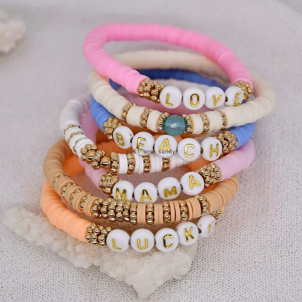 US 5-10 Pc Set Bohemian Colorful Clay Beaded Stackable Handmade Polymer  Bracelet 