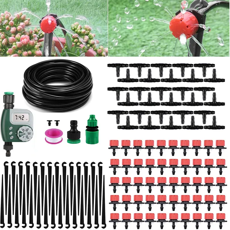 25m Garden DIY Micro Drip Irrigation System Plant Self Automatic Watering Timer Hose Kits with Adjustable Dripper Y200106