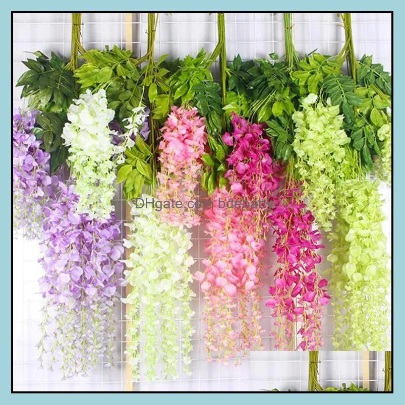 artificial silk wisteria flower wedding decor vines hanging rattan bride flowers garland for home garden wll596