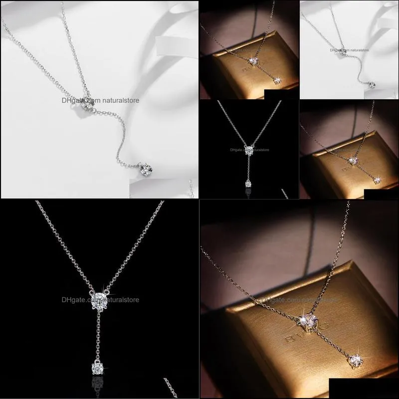 romantic long lab diamond pendant real 925 sterling silver party wedding pendants chain necklace for women bridal charm jewelry