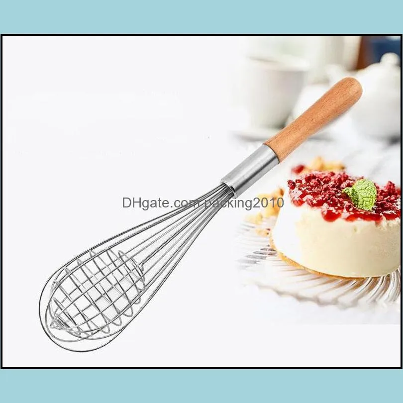 manual egg beater wooden handle stainless steel stirrer tools dense net kitchen baking dough paste mixer paf12107