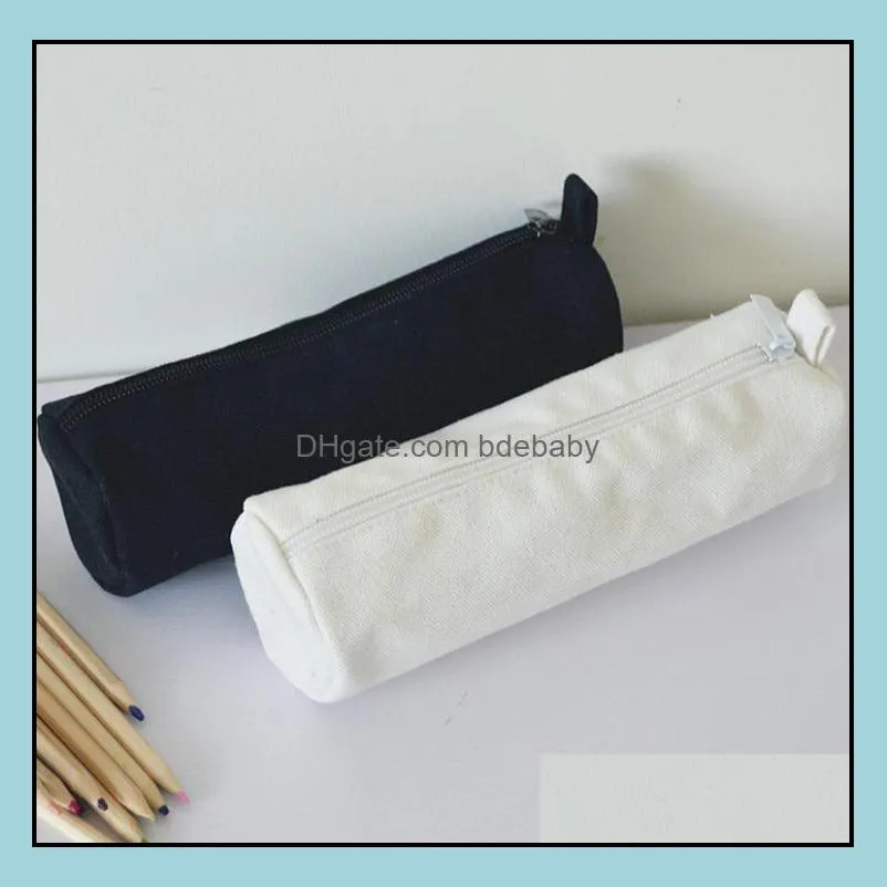 japanese style round blank canvas zipper pencil cases pen pouches cotton cosmetic bags makeup bags mobile phone clutch bag sn3470