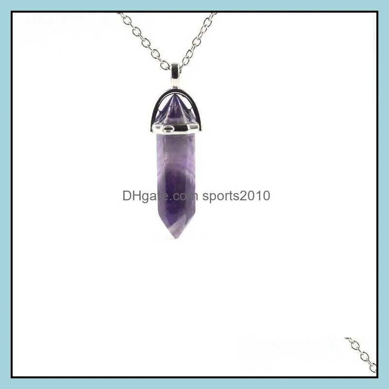 natural stone necklace chakra hexagonal opal amethyst rose quartz crystal reiki healing pendulum stainless steel chain necklaces for women men sports2010