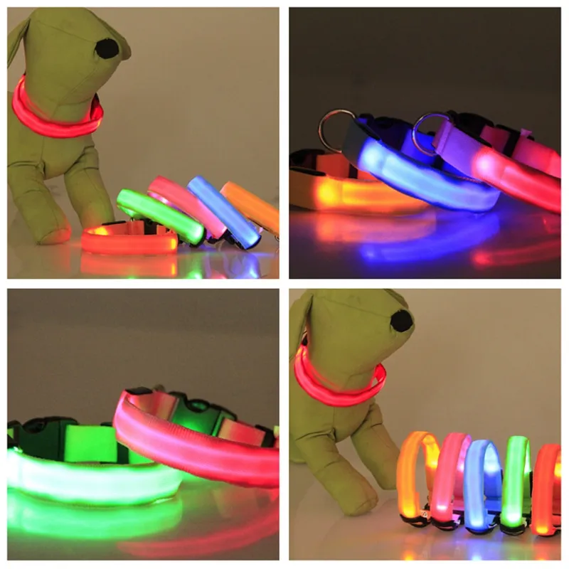 Nylon LED Dog Collars Night Safety Flashing Glow In The Dark Dog Leash
