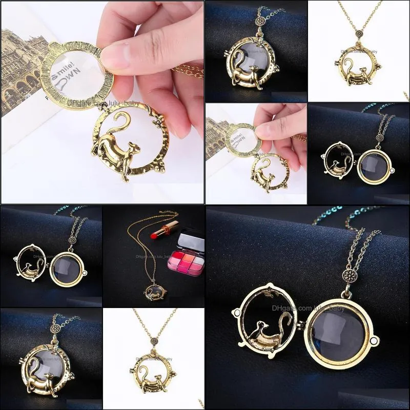locket necklace animal cat sweater long chain necklace women men jewelry collar collier magnifying glass cabochon necklaces