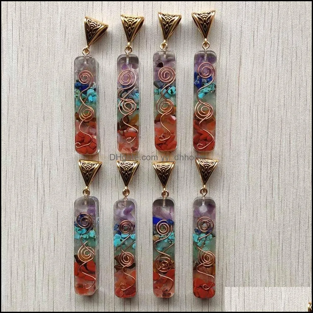retro reiki colorful chakra pendant natural amethysts lapis lazuli 7 colors stone pillar pendants charms wholesale