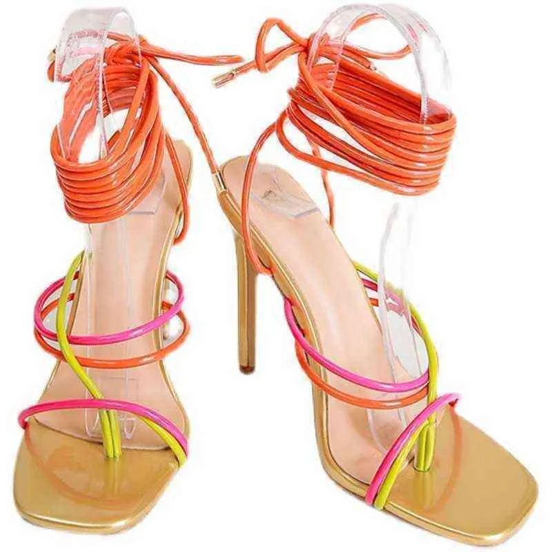 Nxy Sandals Pumps Designer 2022 Summer New High Heels Sexy Cross Strap Clip Toe Sandals Women Shoes 220617
