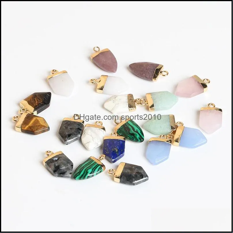 gold edge natural crystal stone charms healing hexagon arrow pendant diy necklace jewelry making wholesal sports2010