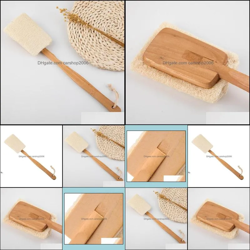 Natural Loofah Brush Bath Shower Exfoliating Body Scrubber with Long Wooden Handle Spa Massager RRA13014