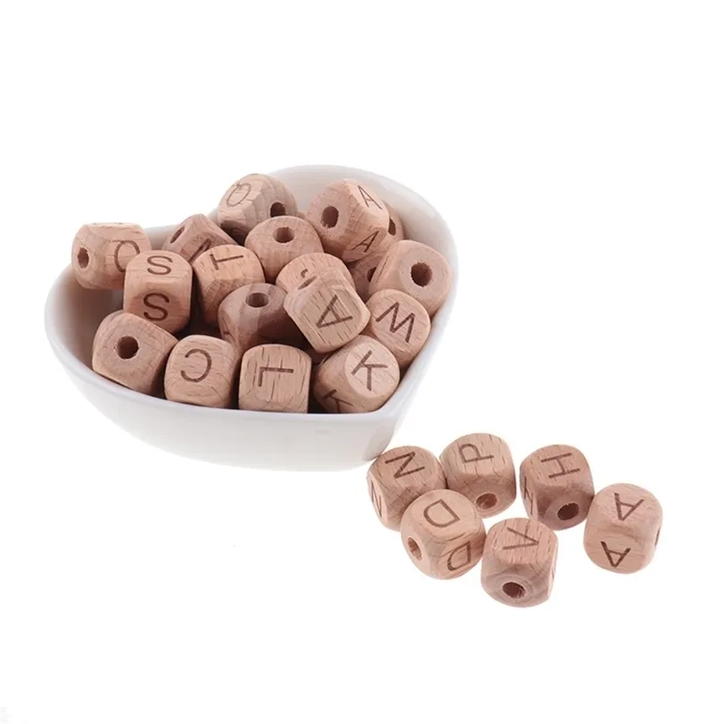 200PCS 12MM Beech Wooden Beads For Child Wood Letters Bead Baby Teether Diy Beads With Letters Baby Teething Toys Alphabet 220519