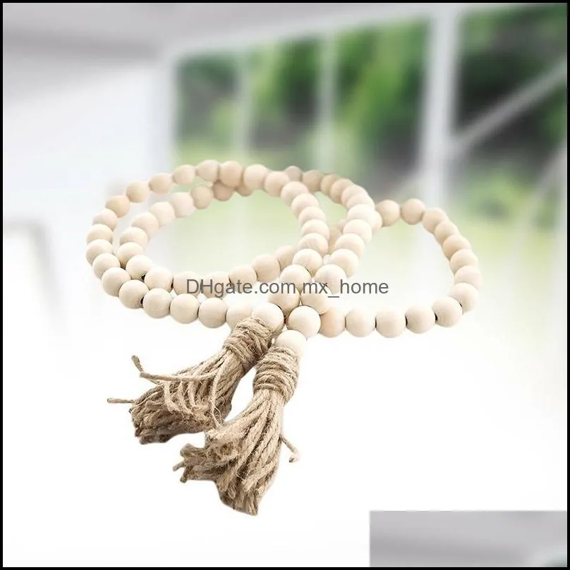 wall decor natural wooden tassel bead string chain hand made wood farmhouse decoration beads hemp rope home decor hanging z0911