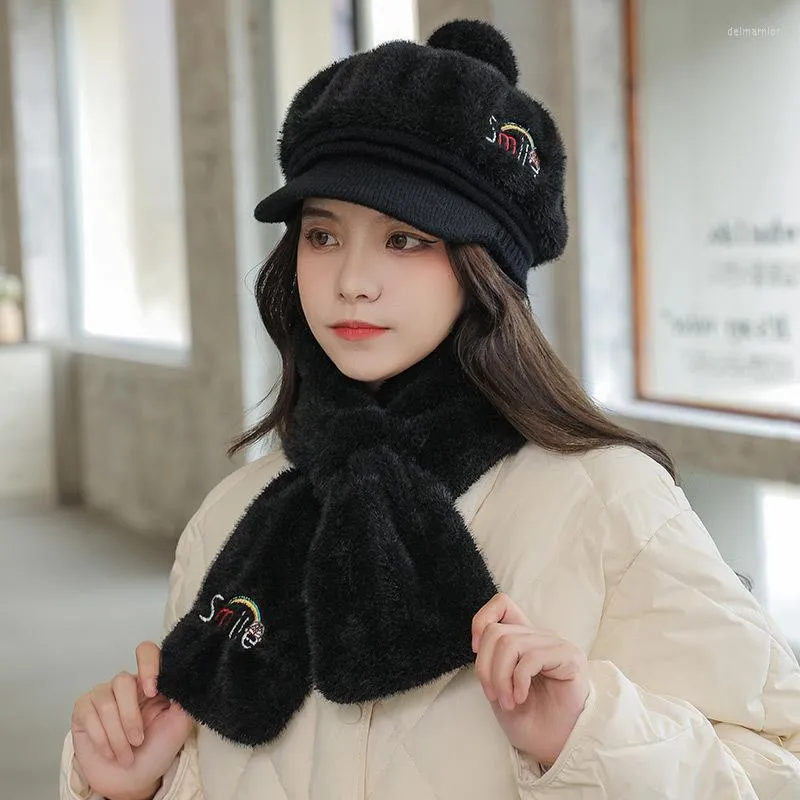 Beanie/Skull Caps Plush Bib Cap Set Outdoor Ladies Cold-proof Warm Collar Knitted Hat Korean Version Of The Tide Cycling Mink Down Delm22