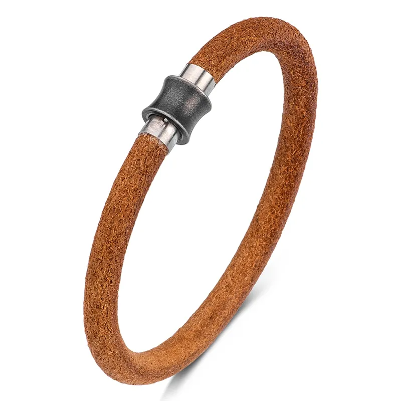 Винтажный унисекс ювелирные изделия коричневые кожаные браслет для мужчин Женщины модные браслеты из нержавеющей стали простые ручные браслеты p611