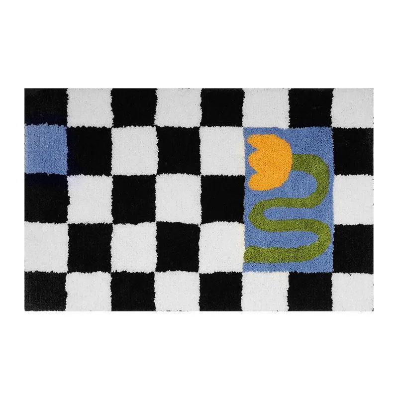 Tapis français rétro tapis salon damier chambre noir et blanc nordique tapis de sol antidérapanttapis