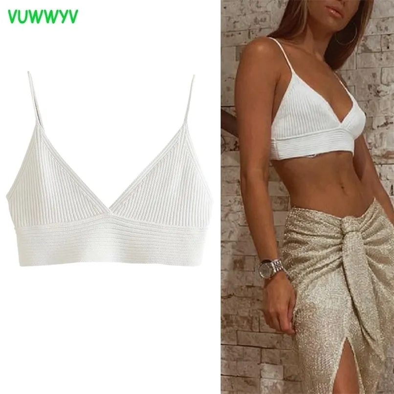 TRAF White Crop Top Woman Ribbed Knitted Women Summer Sexy Backless Female Strappy Tank s Camis Blouses 220316