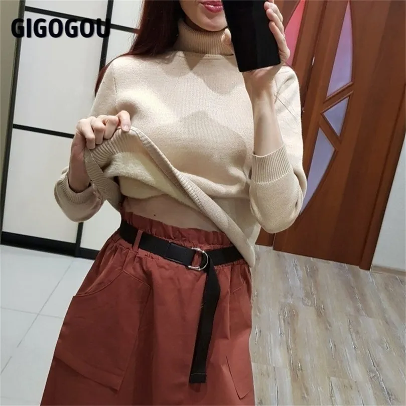 GIGOGOU Winter Pullover Frauen Rollkragen Warm Dicken Pelz Pullover Langarm Crop Pullover Gestrickte Jumper Frauen Weihnachten Pullover 201224