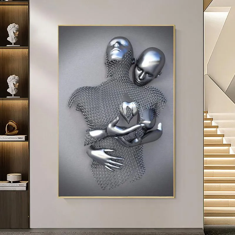 Dipinti Coppie nordiche Figura in metallo Statua Arte della parete Pittura su tela Amante Scultura Poster Stampa immagine per soggiorno Decorazioni per la casa
