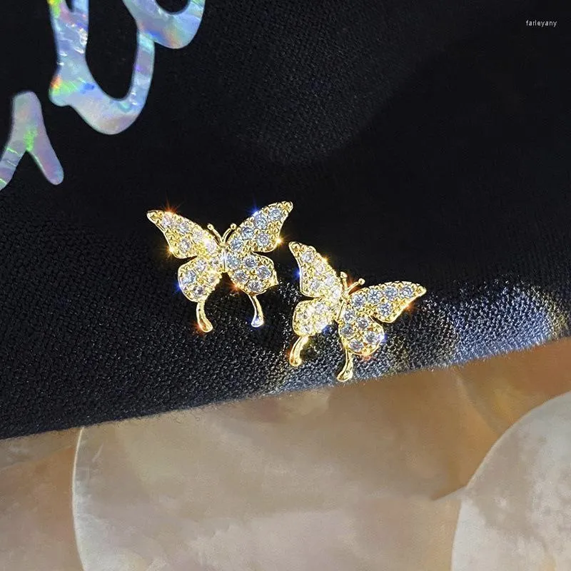 Stud Fashion Cute Rhinestone Gold Color Crystal Butterfly Earrings For Women No Piercing Fake Cartilage Korean Earring GiftsStud Farl22