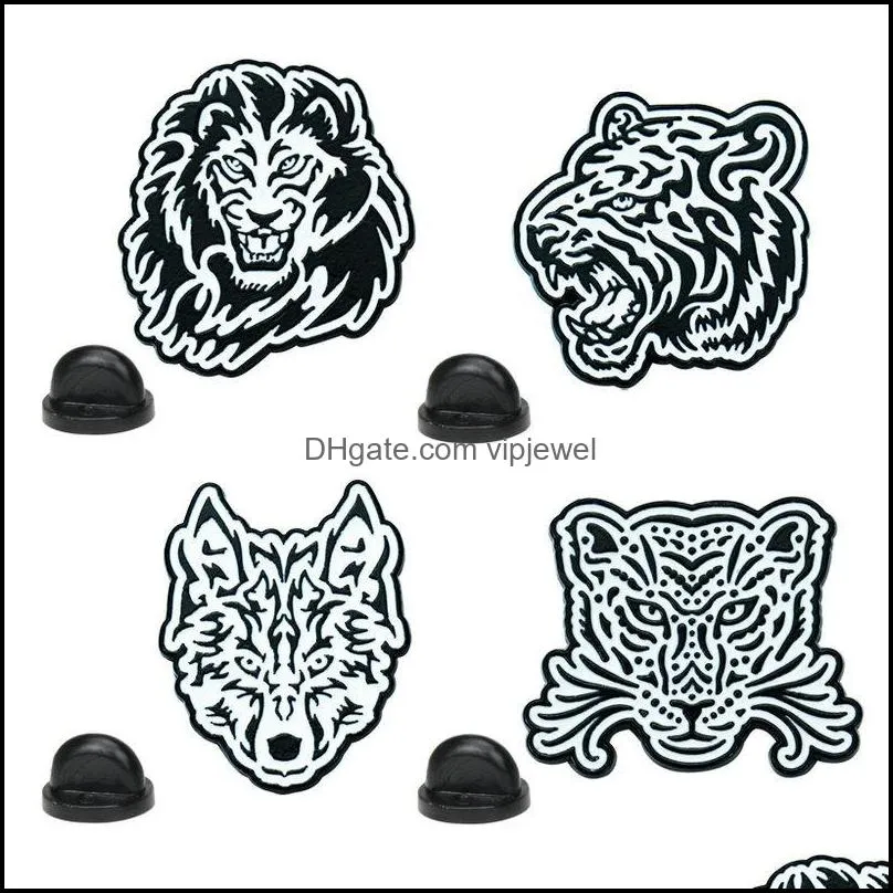 men`s suit black and white tiger  wolf head brooch cartoon animal leopard clothes lapel pin european backpack sweater skirt clothing button badges
