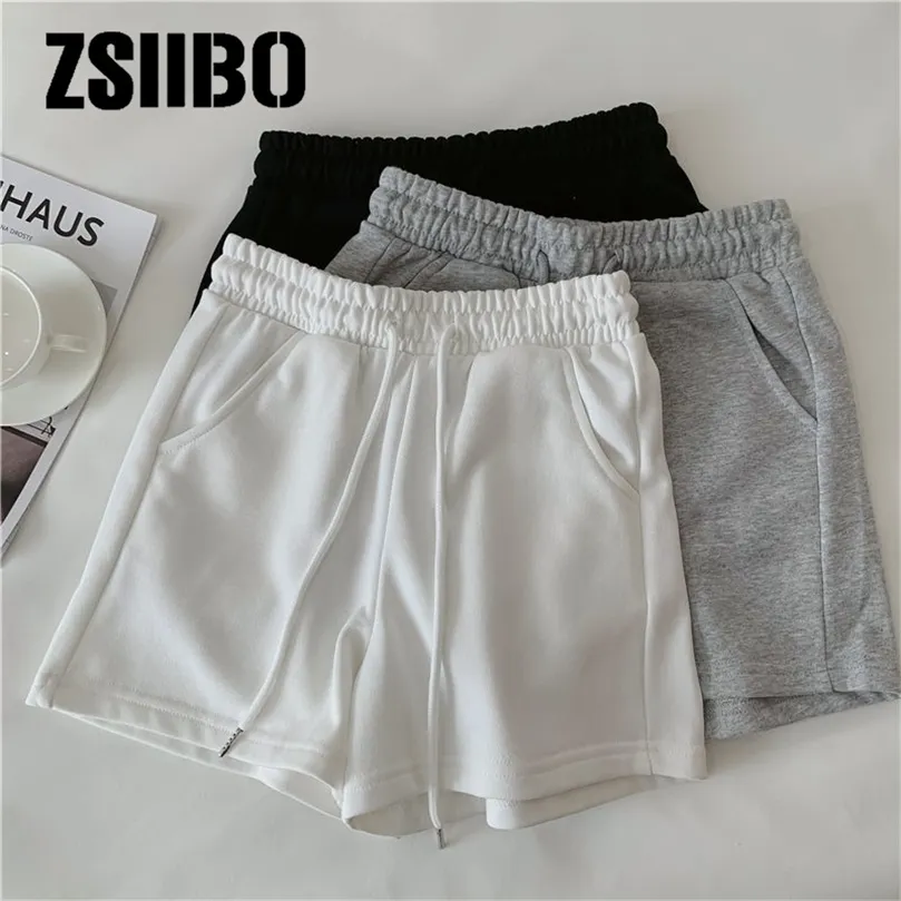 Cottoncontaining solid color sports shorts womens summer loose high waist casual slimming outer wear running home pants 220527