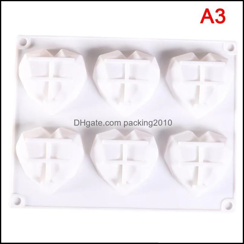 3D Diamond Love Heart Shape Silicone Malls For Baking Spoons Chiffon Mousse Dessert Cake Malls Food Grade