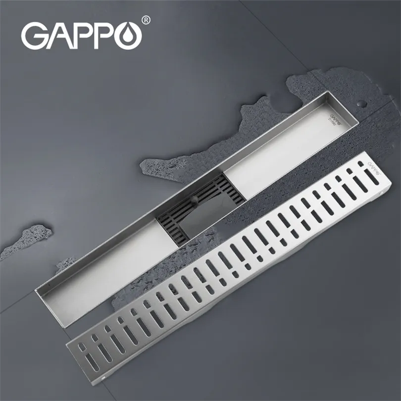 GAPPO Anti-odor Drains Recgangle Linear Waste Drainer Bathroom Floor Drain Cover Stopper Bathroom Shower Drain Hair Catcher T200715