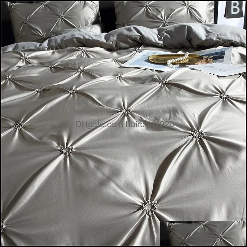 Fashion Pleat Design Comforter Bedding Sets Court Style Bed Duvet Cover Set Pillowcase Solid Color Bedclothes Bed Set