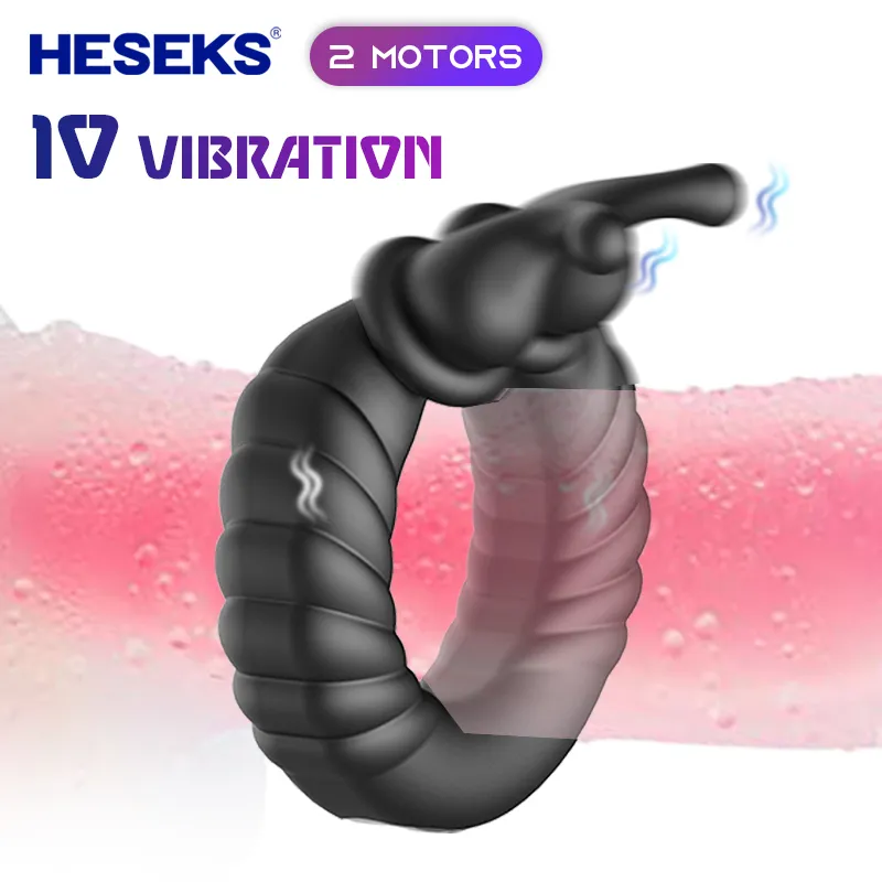 Heseks Male Penis Ring 10 모드 진동기 지연 사정 수탉 조정 가능한 크기 부부를위한 섹시한 장난감