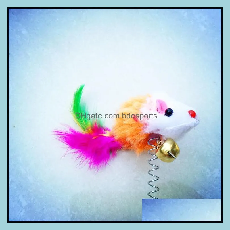 Funny swing spring Mice with Suction cup Furry cat toys colorful Feather Tails Mouse Toys for Cats Small Cute Pet Toys