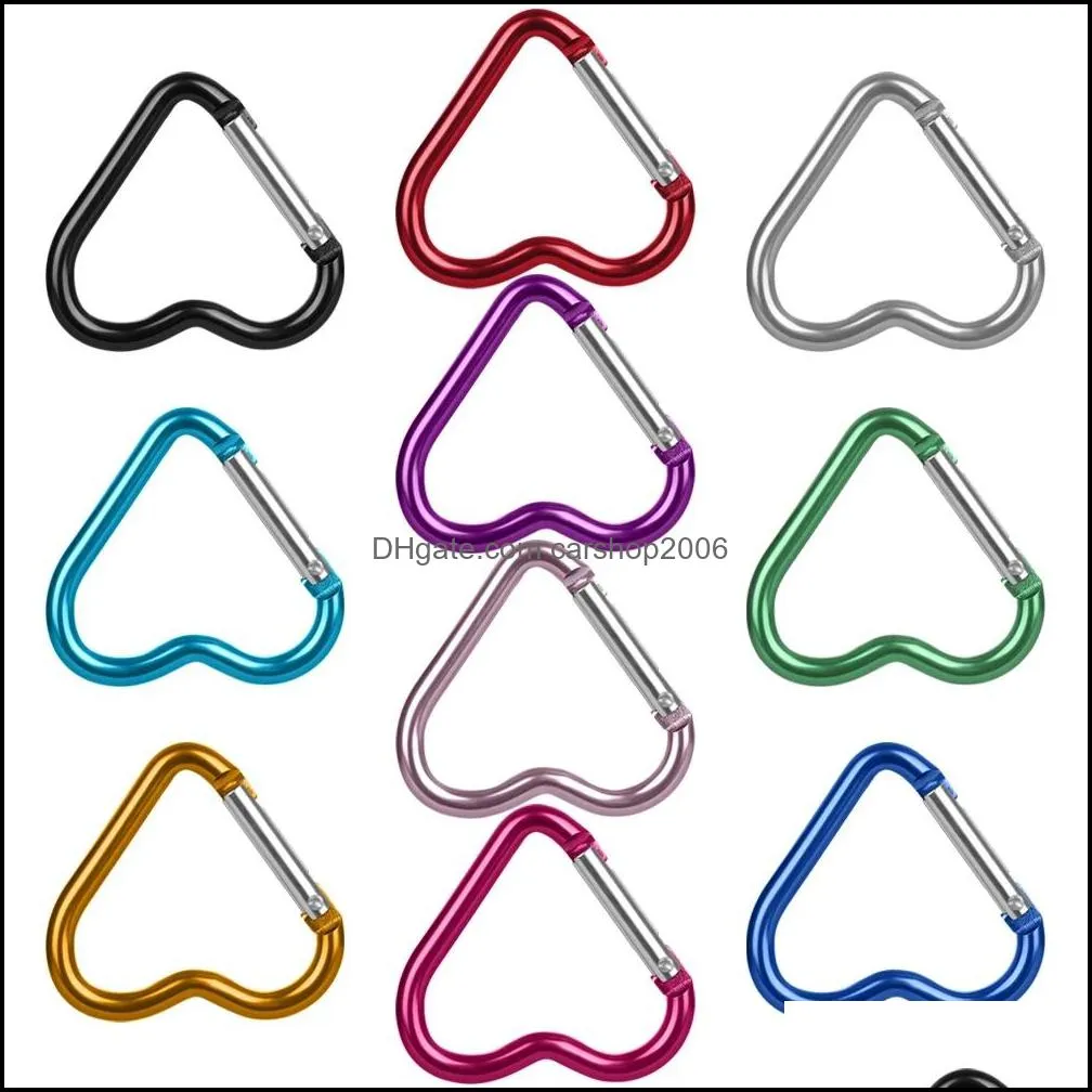 carabiner keyrings heart shaped keychain outdoor sports camp snap clip hook hiking aluminum metal convenient hiking camping clip on