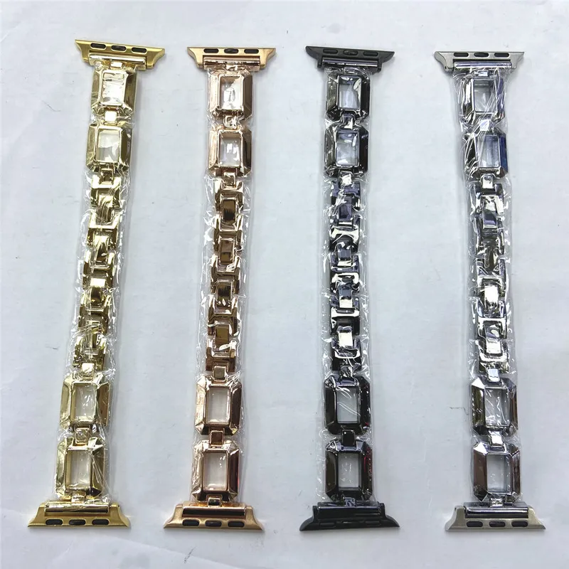 Pulseira de pulseira de metal quadrado de luxo para a série Apple Watch Series 7 6 5 4 SE