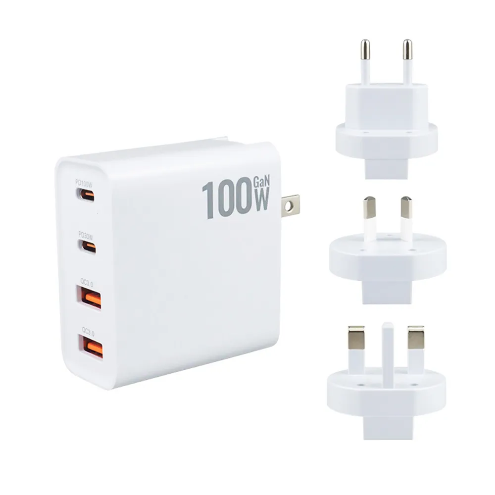 Mobiltelefonladdare 100W GaN-laddare Konvertibel Plug Folding Pin QC3.0 USB-A och Dual PD för anteckningsbok eller mobiltelefon Hög ström Fast Charge 230206