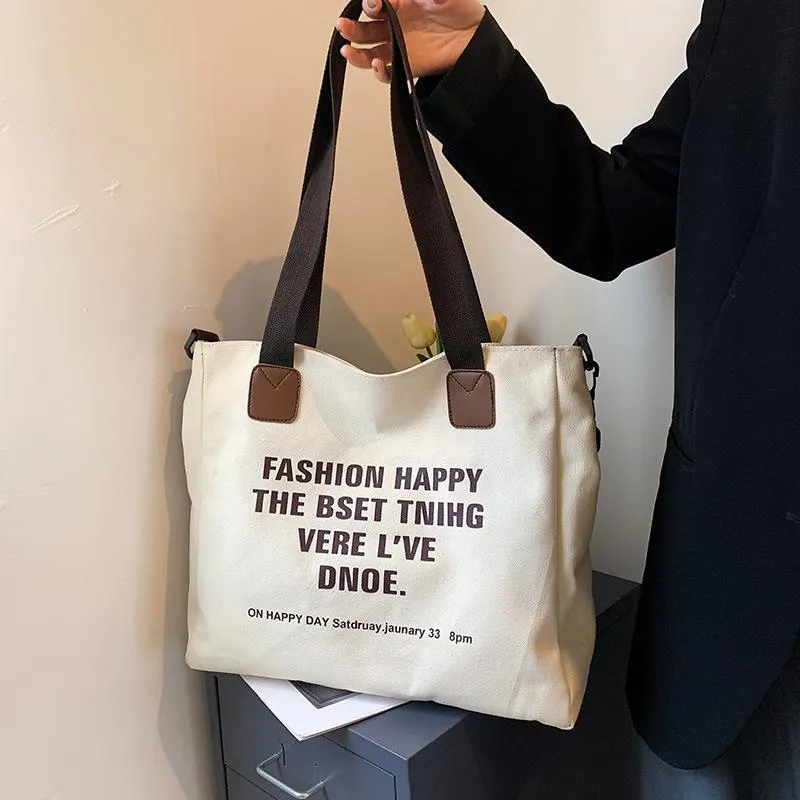 HBP Retro large capacity canvas bags female casual college wind Messenger college student hand Tote bag