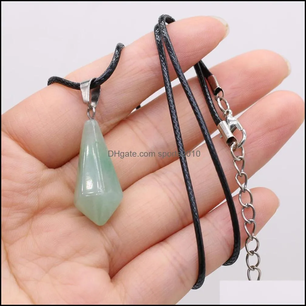 chakra cone shape reiki healing natural stone pendulum pendant necklace turquoise amethyst pink rose crystal necklaces wome sports2010