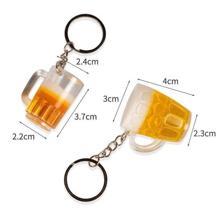 Creative Beer Mug Keychain Pendant Simulation Tumblers Straight Cup Keychains Luggage Decoration Personalized Gift Key Ring