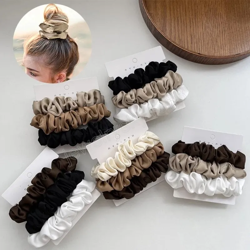 3Pcs/Set Silky Satin Hair Scrunchies Solid Color Elastic Rubber Bands DIY Ponytail Holder Headwear Hair Accessories