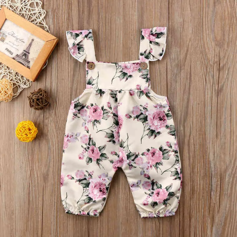 Emmababy Fashion Summer Girl Jumpsuits 0-24m US Newborn Toddler Baby Girls Floral Print Romper Overalls Casual Outfit Clothes G220521