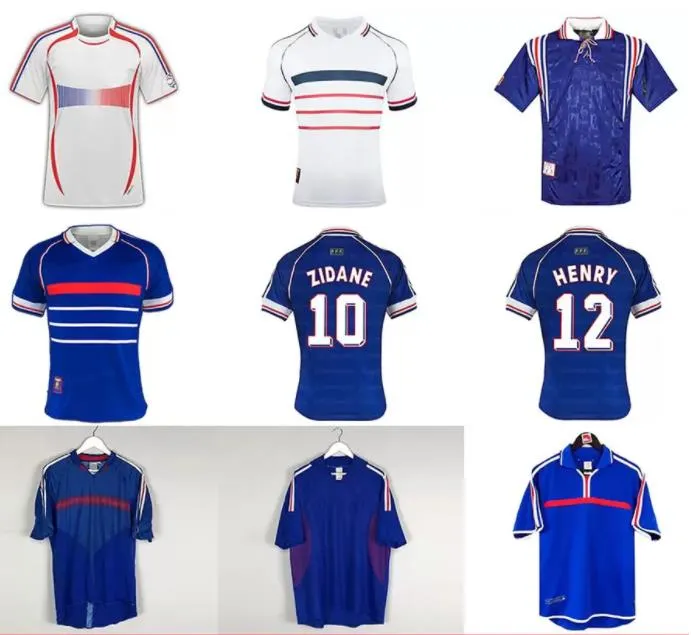 레트로 1998 축구 유니폼 10# Zidane 12# Henry Ribery Maillot de Foot 98 유니폼 축구 1996 2000 2002 2004 2006 Hommes 셔츠