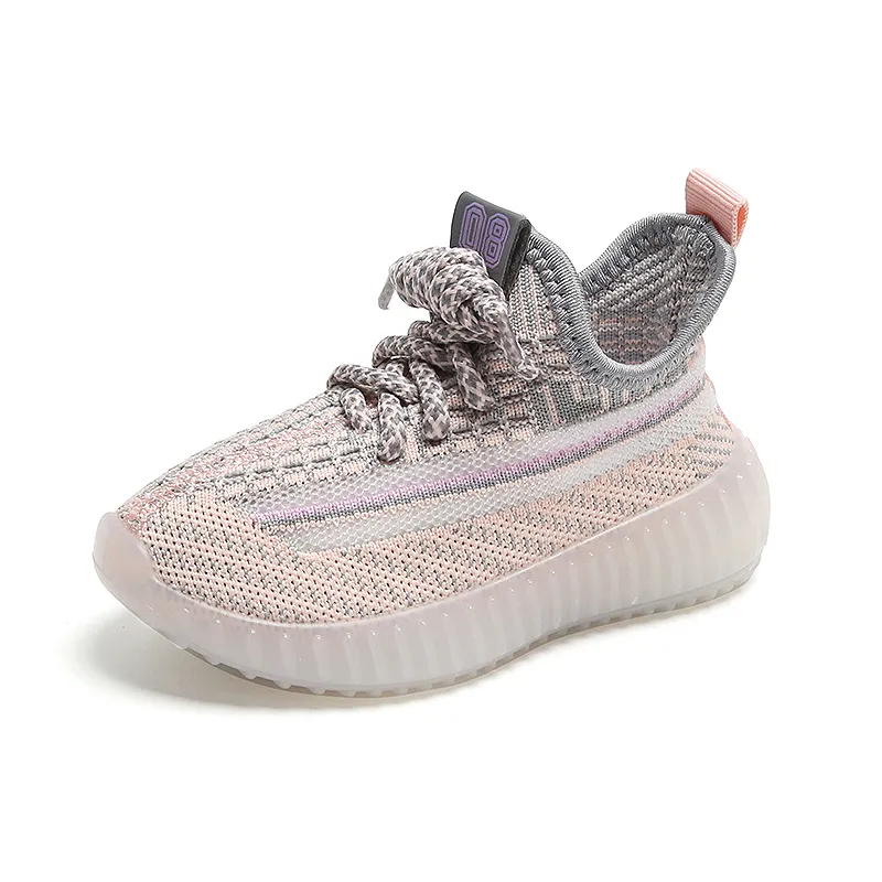 Pink Yeezy Sneakers Boys Non Reflective Yeezy Shiny Kids Mesh