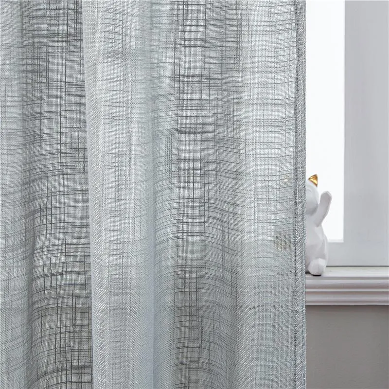 Rideaux rideaux gris lin semi-ombrageant rideaux pour salon chambre décor à la maison tulles fenêtre cuisine fil transparent taille personnalisée rideau