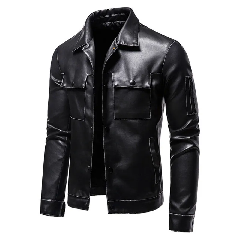 Осень мужской блестящий кожаный курт высококачественная модная куртка PU Мужчина искусственные кожа