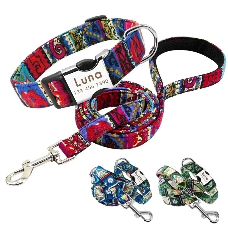 Guinzaglio per collare per cani personalizzato Set targhetta per animali personalizzata targhetta identificativa con incisione Targhetta identificativa regolabile Guinzagli per cuccioli in nylon Y200515