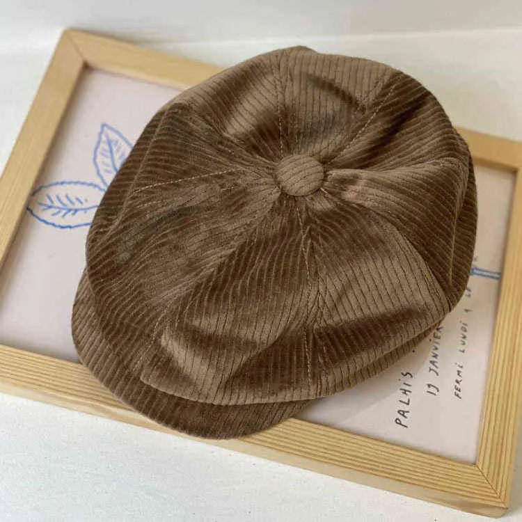 Vintage zimowe miękkie dzianinowe czapki dla mężczyzn kobiety Corduroy Beret Hat Kobiet ośmioboczny czapki beretowe j220722