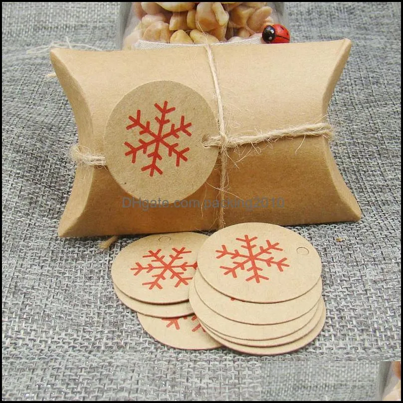 3*3cm round shape kraft christmas tree gift tag 500pcs +500 string for christmas favors/baby toy display package