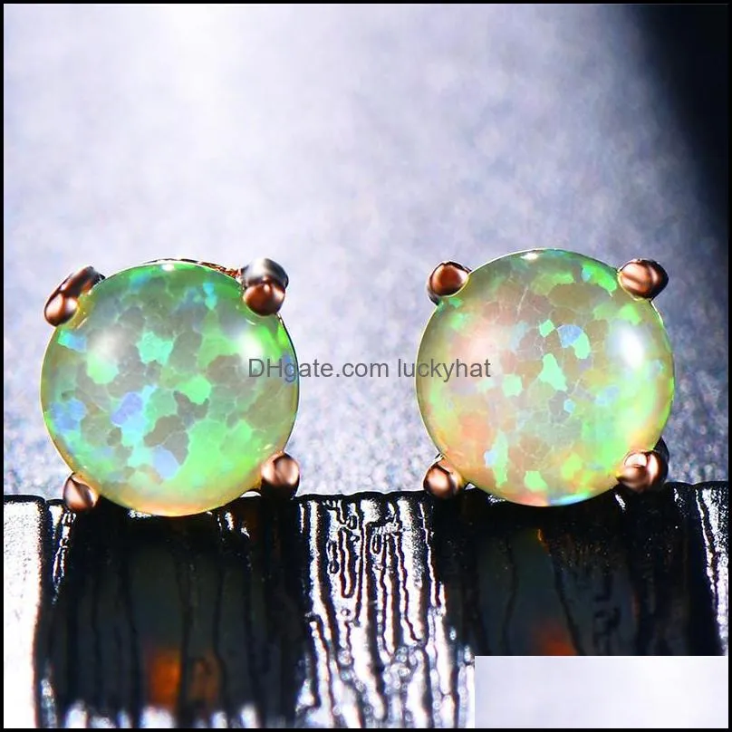 Fashion Opal Stud Earrings For Women Bridal Purple Pink Blue Tiny Opal Earrings Wedding Party Jewelry